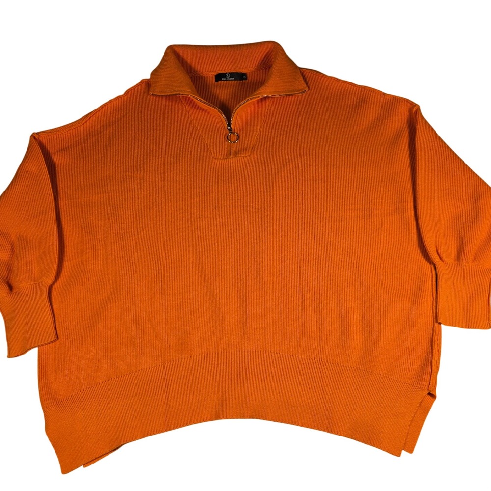 LILLUSORY Orange Quarter Zip Ribbed Knit Oversized Sweater LS058-32 Small